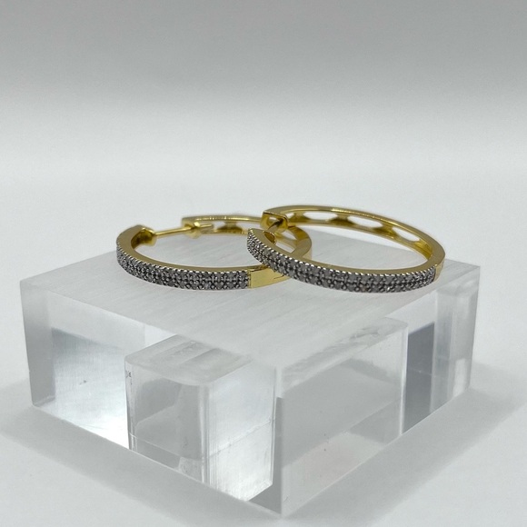 0.25 CT Natural Diamond Gold Plated Hoop Earrings - Picture 5 of 7